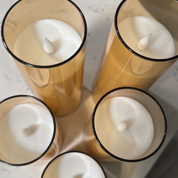 Set 5 Flickering Candles Amber LED Flameless Pillar Candles - Picture 5 of 7